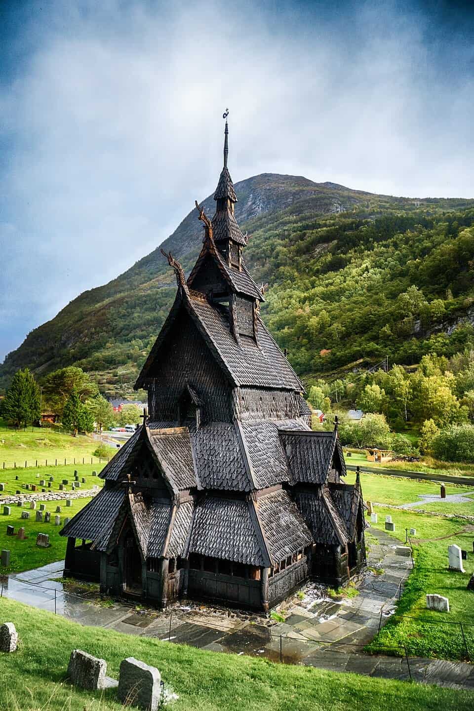 De staafkerk van Borgund in Noorwegen